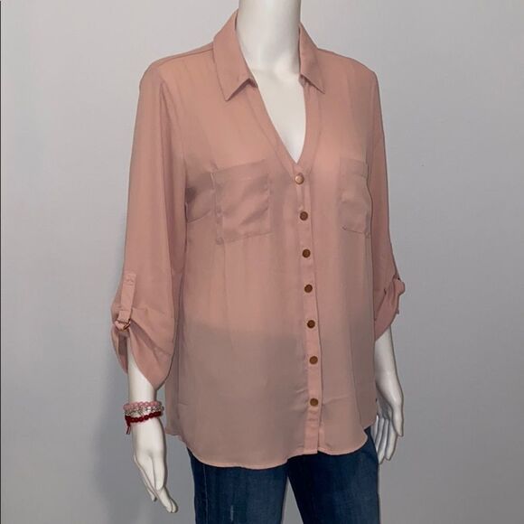 Guess V-Neck Button Down Blouse Size Medium - Picture 1 of 11